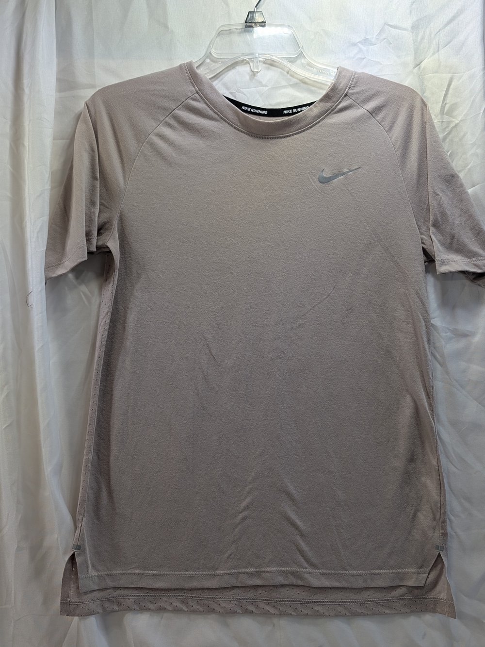 Nike Women's Short Sleeve Dry Fit Running Tee in Light Taupe W/ Mesh Back Size S